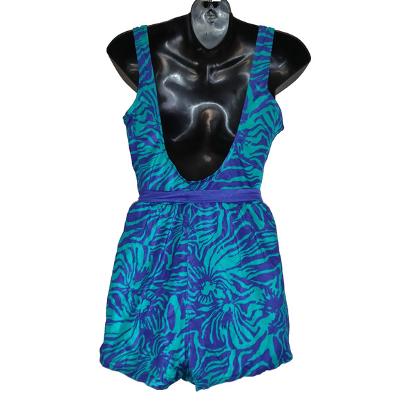 Vintage Esther Williams Swimsuit Sz 16 One Piece Romper Shorts Teal & Blue USA - Picture 5 of 16